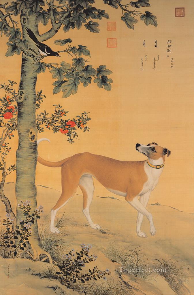 Lang perro amarillo brillante tradicional China Pintura al óleo